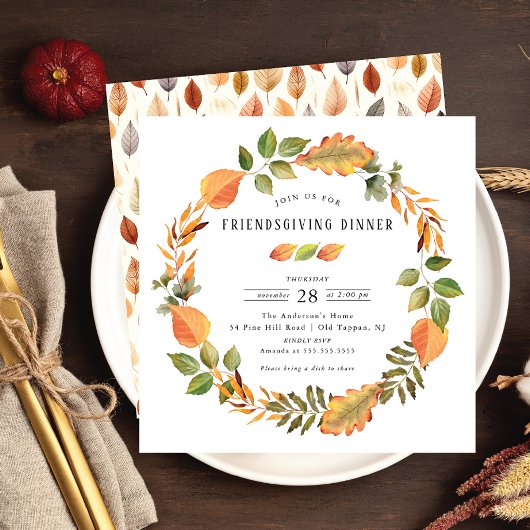 Waterverf herfstbladeren Friendsgiving Dinner Kaart