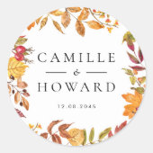 Waterverf herfstbladeren krans bruiloft ronde sticker (Voorkant)