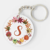Waterverf herfstbladeren oogst monogram sleutelhanger (Achterkant)