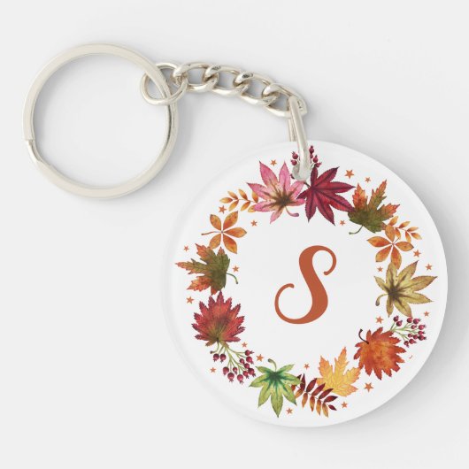Waterverf herfstbladeren oogst monogram sleutelhanger (Voorkant)