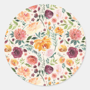  Waterverf Herfstbloeipatroon Ronde Sticker