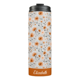 Waterverf Herfstbloemen Aangepaste naam Bloemen Thermosbeker