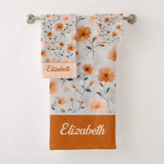 Waterverf Herfstbloemen Custom Name Minimalist Bad Handdoek