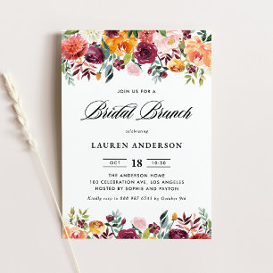 Waterverf Herfstbloemen Sluiers Bruids Brunch Kaart