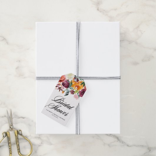 Waterverf Herfstbloesems Bruiloft Bridal Shower Cadeaulabel (Met Touw)