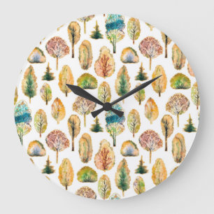 Waterverf herfstbomen, naadloos patroon. grote klok
