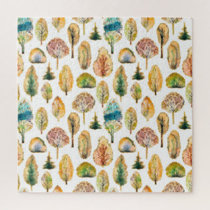 Waterverf herfstbomen, naadloos patroon. legpuzzel
