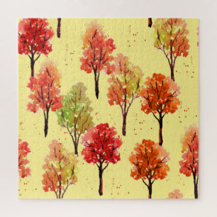 Waterverf herfstbomen: naadloze illustratie legpuzzel