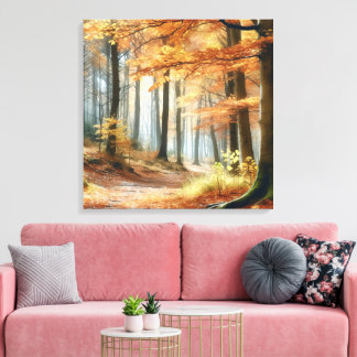 Waterverf herfstbos: levendige Herfst kunst Canvas Afdruk