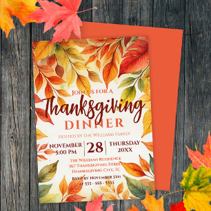 Waterverf Herfstloof Thanksgiving-diner Kaart