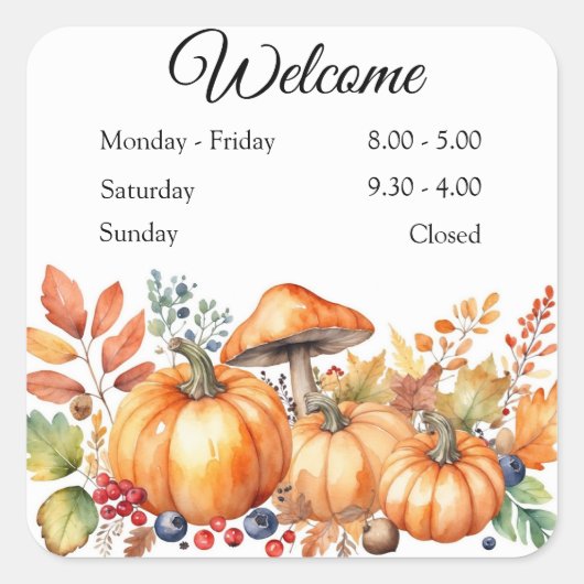 Waterverf herfstpompoen vierkante sticker (Voorkant)