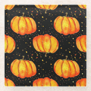 Waterverf herfstpompoenen, Halloween print Glazen Onderzetter