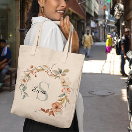 Waterverf Herfsttuin Monogram Canvas Tote Bag