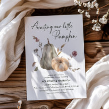 Waterverf Herfstval Pompoen Koppel Baby Shower