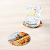 Waterverf Herfstweg Pompoen vallende bladeren Ronde Kartonnen Onderzetter (Insitu)