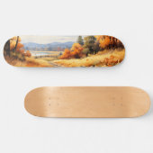 Waterverf Herfstweg Pompoen vallende bladeren Skateboard (Horizontaal)