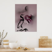 Waterverf Heron Bird Mountains Landschap Poster (Keuken)