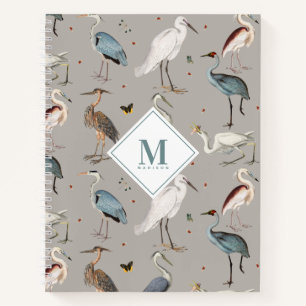 Waterverf Heron Vogel Egret Natuur Monogrammed Notitieboek