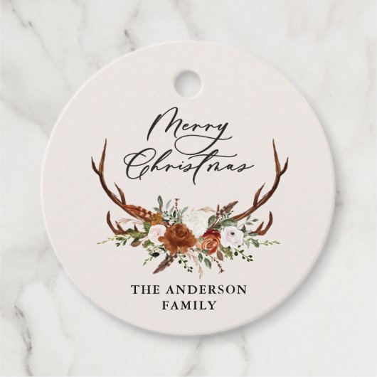 waterverf hert bloemenvrolijk kerstfeest bedankjes labels (Voorkant)