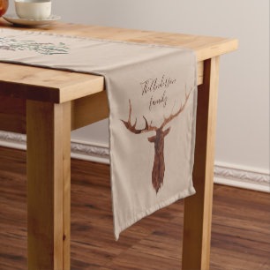 Waterverf hert en winter gebladerte tafel runner korte tafelloper
