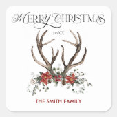 Waterverf hert Vrolijk Kerstfeest Botanisch Vierkante Sticker (Voorkant)