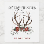 Waterverf hert vrolijk kerstgroen wijn etiket (Enkel label)