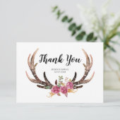Waterverf Herten Antlers Boheemse land bruiloft Bedankkaart (Staand voorkant)