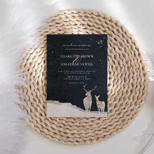 Waterverf Herten Elegante Rustieke Winterbruiloft Kaart