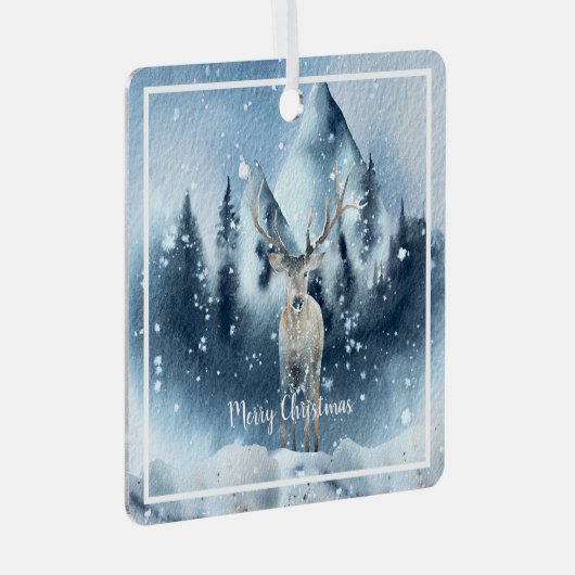 Waterverf herten en sneeuwdagen metalen ornament (Voorkant Rechts)