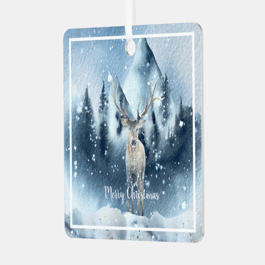 Waterverf herten en sneeuwdagen metalen ornament (Voorkant links)