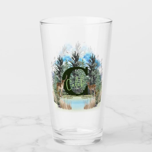 Waterverf herten gepersonaliseerd monogram letter  glas (Voorkant)