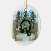 Waterverf Herten gepersonaliseerd Monogram Letter Keramisch Ornament (Rechts)