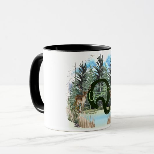 Waterverf Herten gepersonaliseerd Monogram Letter Mok (Voorkant links)