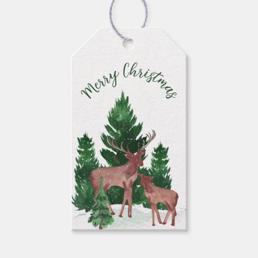 Waterverf Herten Kerstmis Cadeaulabel (Voorkant)