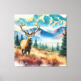 Waterverf herten met gewei canvas afdruk