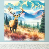 Waterverf herten met gewei canvas afdruk (Insitu (Houten vloer))