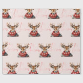 Waterverf & Herten. vrolijk kerstfeest Cadeaupapier (Vlak)