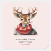 Waterverf & Herten. vrolijk kerstfeest Vierkante Sticker (Voorkant)