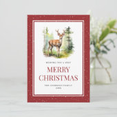 Waterverf hertenbos besneeuwd vrolijk kerstfeest K Feestdagenkaart (Staand voorkant)