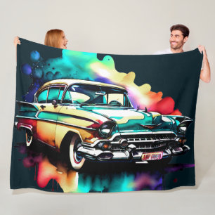Waterverf het Schilderen Vintage Auto Fleece Deken