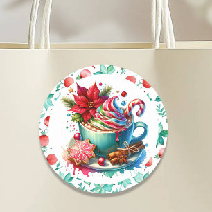 Waterverf Hete Cacao, Candy Cane Kaneel Sticks Ronde Sticker