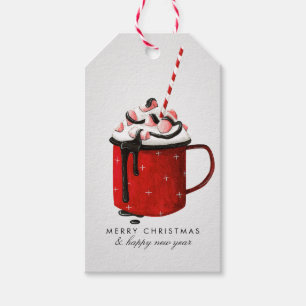 Waterverf hete chocolade aangepaste boodschap Kers Cadeaulabel