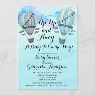 Waterverf Hete Luchtballon Baby shower Invitation Kaart