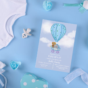 Waterverf Hete Luchtballon Baby shower Jongen Kaart