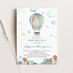 Waterverf Hete Luchtballon Jongen Baby Brunch Kaart