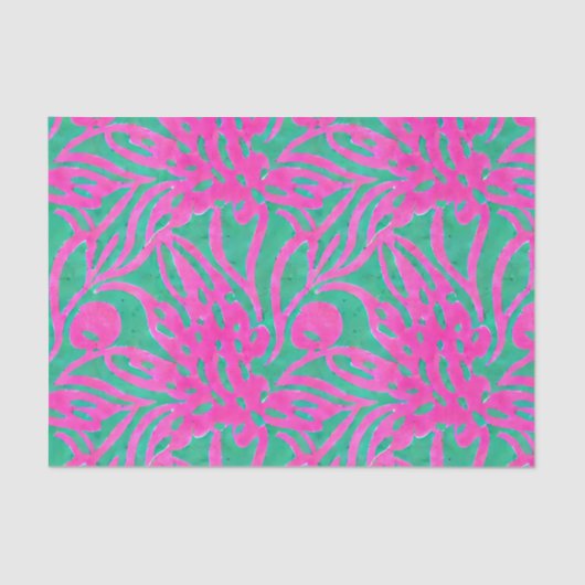 Waterverf Hete roze Aqua Oversize Damask Geïnspire Tissuepapier (Voorkant)