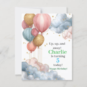 Waterverf heteluchtballonnen en glitterwolken briefkaart
