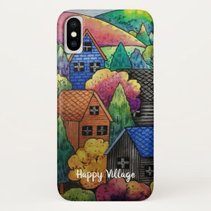 Waterverf heuveldorp met kleurrijke huizen iPhone x hoesje