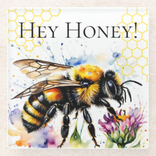 Waterverf Hey Honey Bee Glass Onderzetter