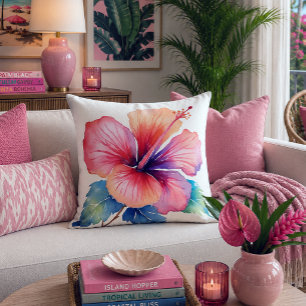 Waterverf Hibiscus Bloem Schildering Roze Kussen